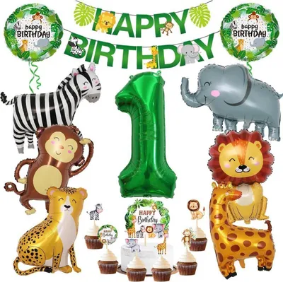 Produktbild von Dschungel Geburtstagsdeko Waldtiere Safari Tiere Folienballon 17 Stück Kinder Party Dekoration 1. Geburtstag