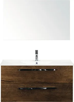 Produktbild von Sanox Badmöbel-Set Seville BxHxT 101 x 170 x 46 cm Frontfarbe tabacco mit Waschtisch Keramik weiß, Waschtischunterschran