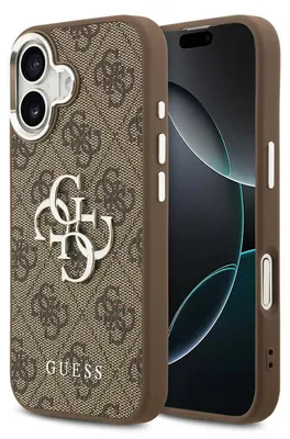 Produktbild von Guess 4G Metal Logo Back Cover Apple iPhone 17 - Silver Edge - Brown