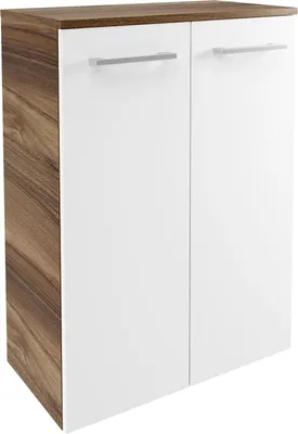 Produktbild von Verona Hängender Doppel Midischrank   Germany  Nussbaum & Weiß-Hochglanz  60,2 x 82,6 x 32 cm  Inklusive Schublade zum Ausziehen