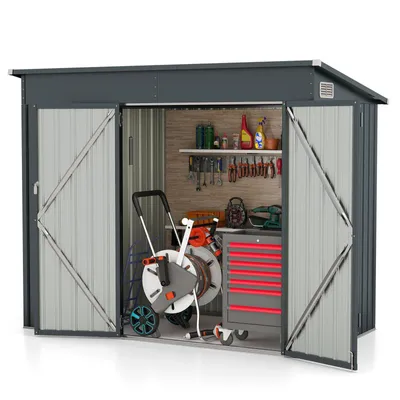 Produktbild von GOPLUS Metall Gerätehaus 2,6 m², 4,82 m³, Geräteschuppen, Gartenhaus mit Pultdach, Gartenschuppen Gartenhütte, Rasen & Hof, Türgröße: 121x160cm