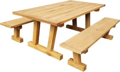 Obrázok produktu pre Casa Padrino jedálenský set z masívu v prírodných farbách - Dubový jedálenský stôl s 2 lavicami - Nábytok do jedálne - Nábytok do reštaurácie - Masívny dubový nábytok
