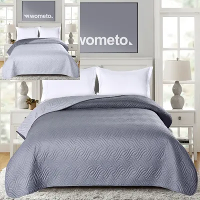 Produktbild von Tagesdecke 220x240 OEKO-TEX - Microfaser-Bezug grau hellgrau wattiert gesteppt Wende-Design XXL Sofa Couch Bett Bettüberwurf