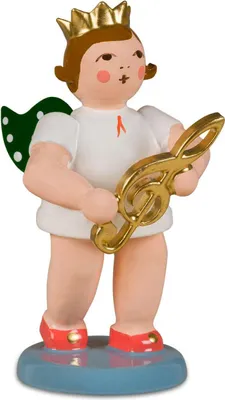 Zdjęcie produktu dla Miniaturowa figurka aniołka z kluczem muzycznym i koroną, kolorowa, wysokość ok. 6 cm, NOWA