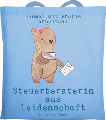 Produktbild von Mr. & Mrs. Panda Tote Bag Steuerberaterin Leidenschaft - Sky Blue - Geschenk, Beutel, Shopping Tasche, Jutebeutel, Laptoptasche, Uni