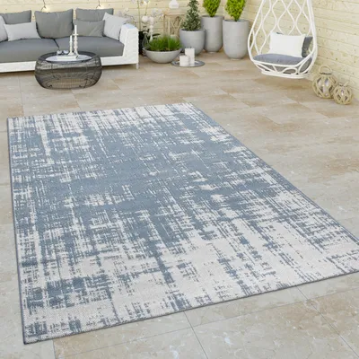 Produktbild von In- & Outdoor Teppich Balkon Küchenteppich Vintage Abstraktes Muster Weiß Blau Grösse 200x280 cm