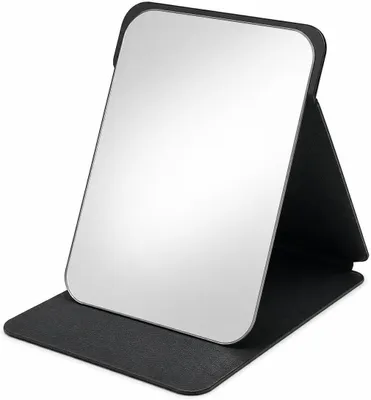Imagen del producto de Espejo de viaje plegable, 20 x 16 cm, de cuero sintético (PU), portátil, ideal para usar en casa y de viaje