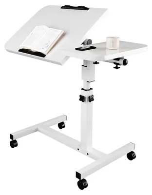 Obrázok produktu pre Prenosný stolík na notebook – nastaviteľný výškovo – stolík na posteľ – naklápateľná obdĺžniková doska – sklopný počítačový stolík s 4 kolieskami – stolík umiestnený nad posteľou