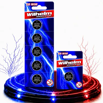 Produktbild von 6 x CR1632 WILHELM Blister Lithium Knopfzelle 3V 140 mAh ø16 x 3,2 mm Batterie DL1632, KI-generiertes Bild