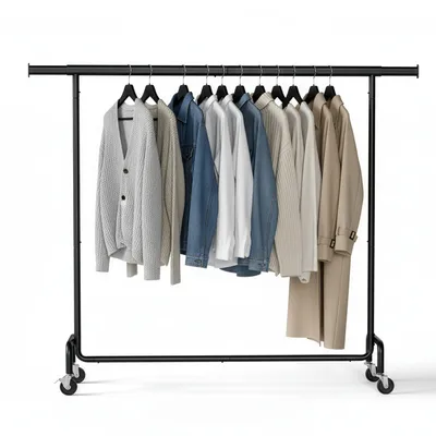Produktbild von SONGMICS Kleiderständer auf Rollen, ausziehbare Kleiderstange, bis 110 kg belastbar, 45 x (160-200) x 162,9 cm, schwarz