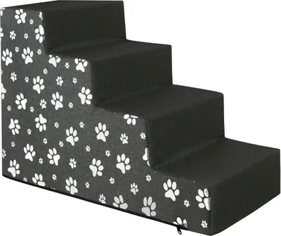 Produktbild von Domarex  Hundetreppe für Kleine Hunde, Treppenstufen für Hunde, Katzentreppe - Podest - Hunderampe  mit 4 Stufen 30x60x40 cm, L Grau + Pfoten