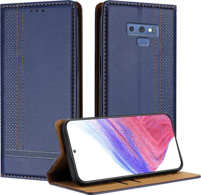 Produktbild von Handyhülle für Samsung Galaxy Note 9 Leder Flip Klappbare Schutzhülle mit Standfunktion Blau