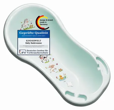 Produktbild von Ergonomische Premium Babybadewanne Funny Farm aquamarin 100 cm mit Ablaufstöpsel