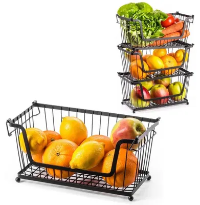 Zdjęcie produktu dla Koszyk na owoce i warzywa - Koszyk do przechowywania - Metalowy - Do przechowywania żywności - Czarny