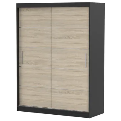 Produktbild von Schwebetürenschrank Kleiderschrank Schrank 150 cm Schwarz/Sonoma mit Zierleisten Vista 06