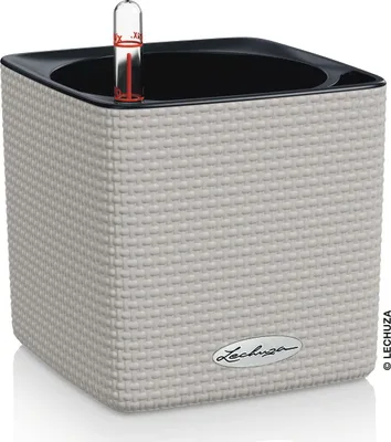 Produktbild von LECHUZA-Tischgefäß CUBE Color 16 Sandbraun | Pflanzgefäß mit Bewässerungssystem und Wasserstandsanzeiger | Webstruktur-Optik | 17 x 17 x 16 cm | 13488