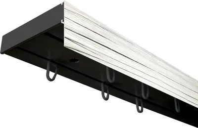 Produktbild von SN Deco - Vorhangschiene SH Set, 2-läufig, schwarz 120 cm, vorgebohrt, m. Blende, Weiß-Esche, 5 cm, Komplettes Zubehör und Röllchen