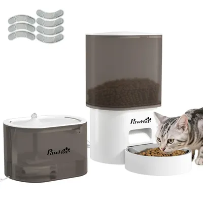 Produktbild von 3L Automatischer Futterspender mit 2,5 L Wasserspender Futterautomat für kleine Hunde, Katzen Weiß