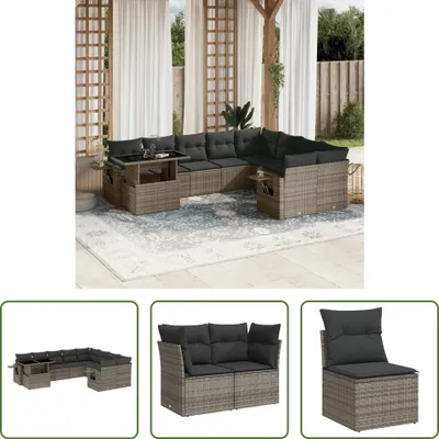 Produktbild von The Living Store 10-tlg. Garten-Sofagarnitur mit Kissen Grau Poly Rattan