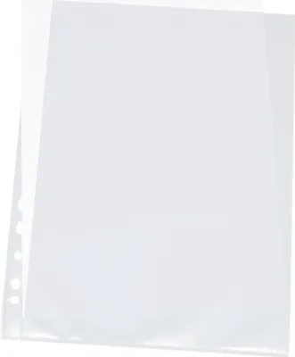 Produktbild von Q-Connect® KF15418 Prospekthüllen mit Lochrandverstärkung - oben und links offen, mitgelocht, genarbt, 0,10 mm, A4, 100 Stück