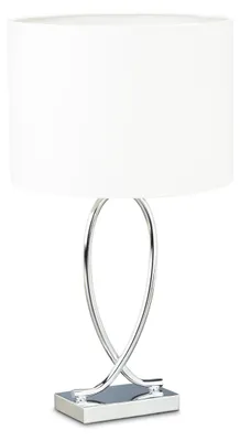 Image de Lampe de table Relaxdays, abat-jour en tissu, pied chromé, métal, H x l x P : 51 x 28 x 28 cm, lampe de chevet, argent/blanc