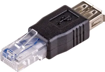 A close-up studio shot of a USB to Ethernet adapter.