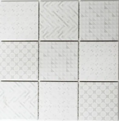 Produktbild von Retro Vintage Mosaik Fliese Keramik weiß Geo White MOS22B-1401