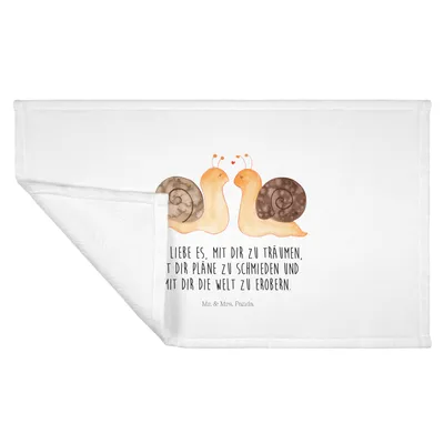 Produktbild von Mr. & Mrs. Panda Flauschtuch Schnecken Liebe - Weiß - Geschenk, Träume, gesichtshandtuch, Große, Freundin, glücklich, Paar, Baumwollhandtuch, handtuch baumwolle, frottee