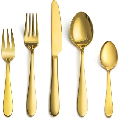 Produktbild von Gouden Eetbestek Set voor 6 Personen, 30-Delige Premium RVS Bestekset, Shiny Goud Tafelbestek met Messen