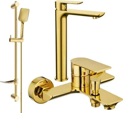 Image de Alfa DF62 Ensemble de mitigeurs de lavabo et de baignoire avec accessoires, or (745713DF62-50)