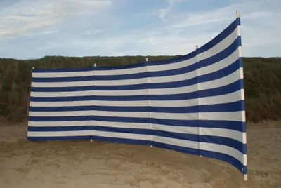 Zdjęcie produktu dla Parawan plażowy 5 m, kobaltowo-biały, z tkaniny poliakryl  – parawan kempingowy 5 m