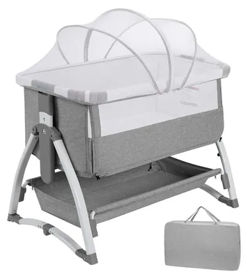 Produktbild von 4-in-1 Babybett - Beistellbett Kinderbett - Höhenverstellbar - Mit Rollen - Mit Moskitonetz - Für Neugeborene 0–12 Monate - Metallrahmen