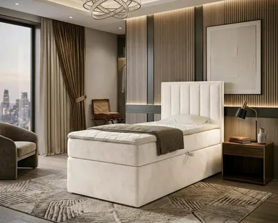 Produktbild von NORDELO Boxspringbett MORFEO 90x200 cm AMOR Velvet Creme Komplett-Set gepolstertes Einzelbett mit Stauraum, Matratze und 4 cm Visco-Topper, Bonellfederkernmatratze, T30-Schaum