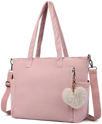Produktbild von PromoHome® Damen Shopper – Geräumige Cordtasche mit mehreren Fächern, 39x28x14 cm, Rosa