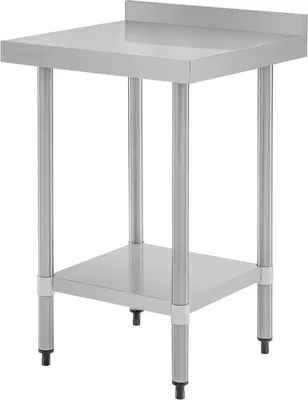 Image de Table de travail Vogue en acier inoxydable avec rebord surélevé et étagère 60x60 cm