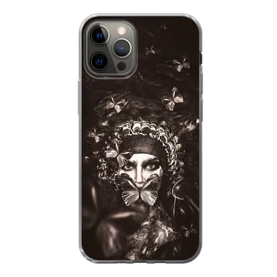 Produktbild von MuchoWow® Handyhülle Schutzhülle Hülle für iPhone 13 Pro Frau - Schmetterling - Schwarz - Weiß Silikon Softcase Handy Hülle - Handy-Tasche