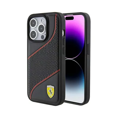 Produktbild von Ferrari PolyurethanLeather Perfürated Slanted Line Case für iPhone 15 Pro schwarz