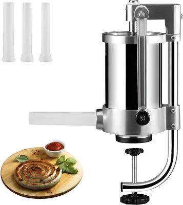 Immagine prodotto di Happyment PRO Insaccatrice - 1,5 L - Macchina per salsicce azionata a mano - Con 3 tubi di insacco in acciaio inox - Manuale