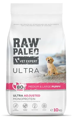 Zdjęcie produktu dla RAW PALEO Ultra Pork Medium & Large Puppy - sucha karma dla psów - 10 kg