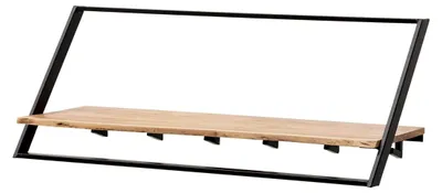 Produktbild von Wandgarderobe aus Akazie Massivholz 100 cm mit Ablage - Garderobenpaneel im Industrial-Stil mit Hutablage - Wandgarderobenleiste mit Haken - 6 Metall Kleiderhaken und Kleiderstange