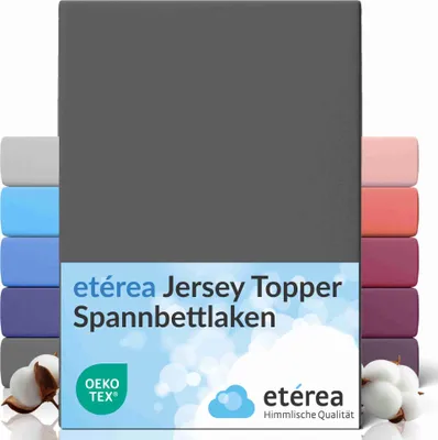 Produktbild von etérea Topper Jersey Spannbettlaken 180x200 - 200x200 cm – 100 % Baumwolle, formstabil & pflegeleicht - Anthrazit