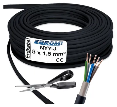 Produktbild von EBROM - 45 Meter NYY-J 5x1,5 mm2 - Erdkabel - Starkstromkabel - SCHWARZ