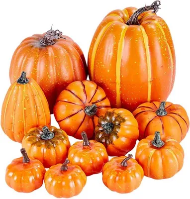 Obrázok produktu pre Jesenné dekorácie - 12 kusov veľkých umelých oranžových tekvíc