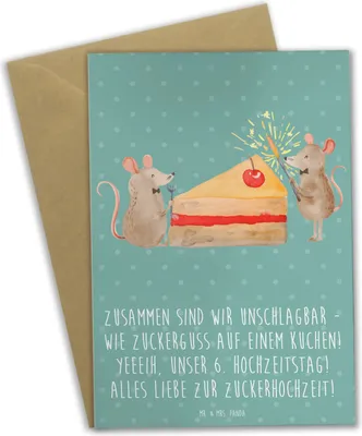 Produktbild von Mr. & Mrs. Panda Glückwunschkarte 6. Hochzeitstag Zuckerhochzeit - Meeresbrise - Geschenk, vatertagskarte, hochzeitskarten, babykarte, süße Liebe, Heiraten, Geschenke