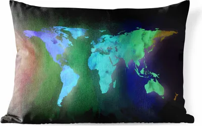 Produktbild von MuchoWow® Outdoor Kissen - Weltkarte - Aquarell - Regenbogen - 60x40 cm - Wetterfest - Lounge Kissen - Zierkissen - Kissen für Innenräume