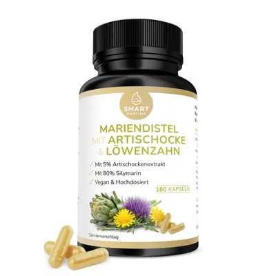 Produktbild von Mariendistel Artischocke Löwenzahn Komplex - 180 Kapseln & 80% Silymarin 200 mg