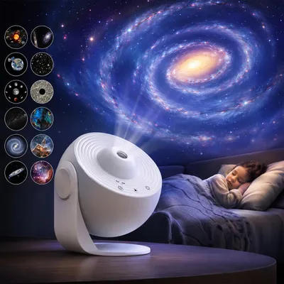 Produktbild von 13 in 1 Projektor Sternenhimmel Lamp LED Sternenprojektor Planetarium HD Galaxy Nachtlicht 360° Drehbar mit Fokus & Timer Geschenk für Kinder, KI-generiertes Bild