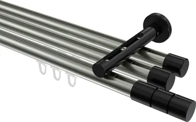 Produktbild von Interdeco Innenlaufstange / Gardinenstange mit Innenlauf Edelstahl-Optik / Schwarz, Typ Siteno Elanto (Rillenzylinder), 20 mm Ø 3-läufig, 140 cm