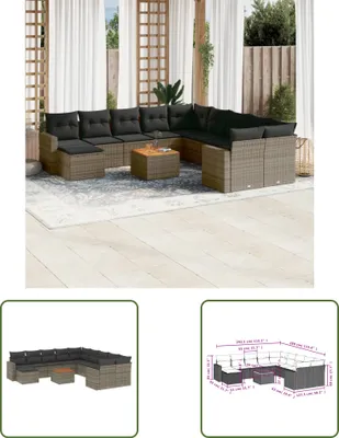 Produktbild von The Living Store 12-tlg. Garten-Sofagarnitur mit Kissen Grau Poly Rattan