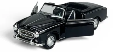 Image de Welly, modèle réduit "Old Timer", Peugeot 403 de 1957, cabriolet, couleur noire, échelle 1:34, en métal, neuf dans sa boîte. Référence : 42354
